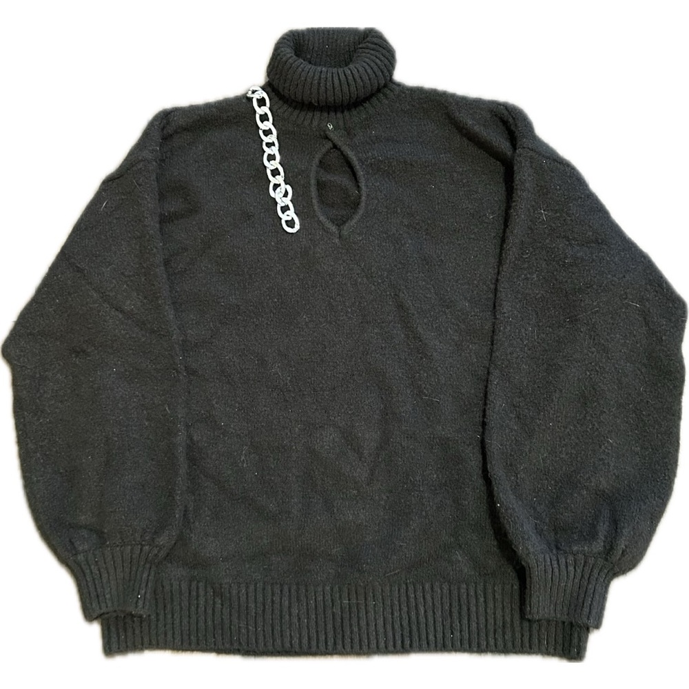 Forever 21 Black Turtleneck Cutout Sweater – Chain Detail – Size S